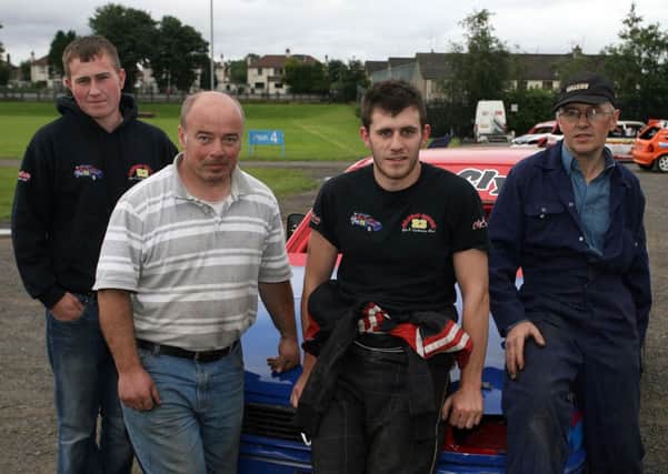 Ross, Jason and Harry Clyde with family friend David Cahoon at Ballymena Raceway. INBT33-221AC
