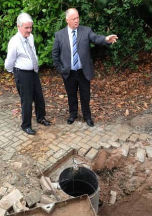 David Simpson surveys the damage at Ceara School with principal Dr Peter Cunningham INLM33 053