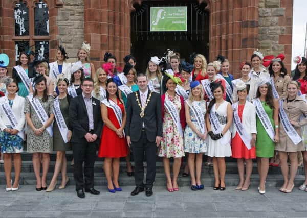 Mayor Martin Reilly with the Rose of Tralee contestants - including eventual winner Haley O'Sullivan - in Londonderry.