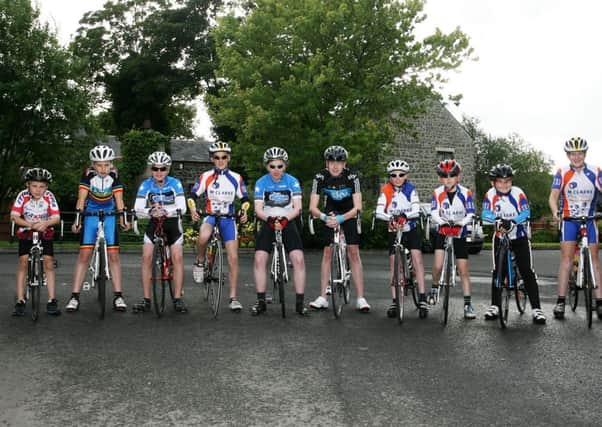 Participants in the recent School Boys cycling championship, organised by Ballymena Road Club, pictured at the start of the race at Houstons Mill. INBT34-203AC