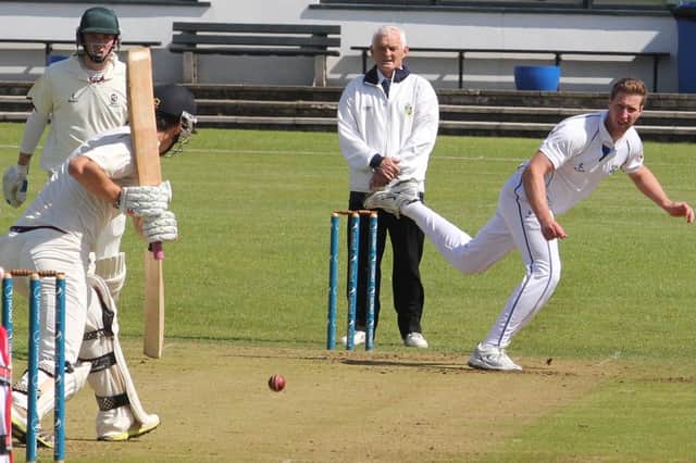 Coleraine bowler Gareth Burns turns on the style against Beady at Rugby on Saturday.PICTURE MARK JAMIESON.