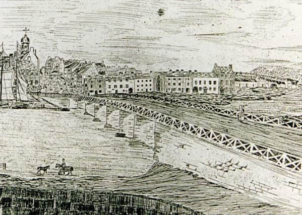 The view of the Old Bridge at Coleraine, erected in 1716, and taken down 1843.