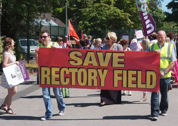 Protesters setting off on a recent march from Rectory Field to the Guildhall Square to highlight their opposition to the closure of care homes  INLS2413-166KM