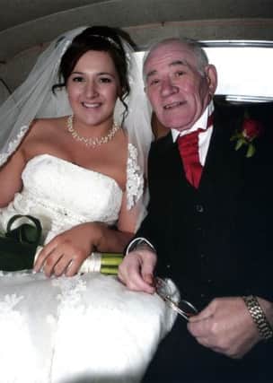 Irene Irvine pictured on her wedding day with her dad, Alex Rafferty. INNT 35-521CON