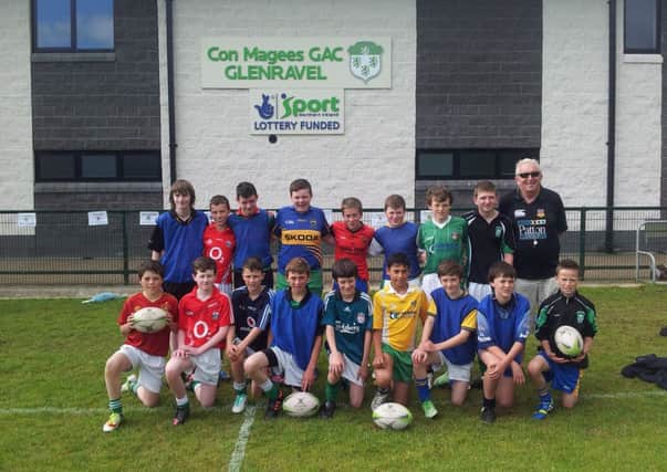 Boys from Con Magee's GAA at Glenravel who enjoyed a rugby coaching workshop with Tom Wiggins, Ballymena RFC's and Ballymena Council's Rugby Development Officer.