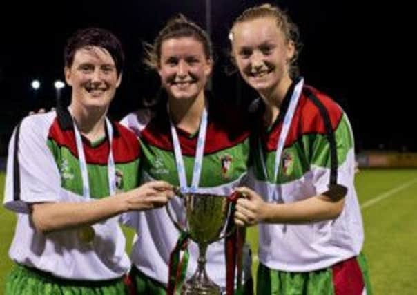 Lauren Wade with Kelly Bailie and Demi Vance - goalscorers in the League Cup. INCR37-127(S)