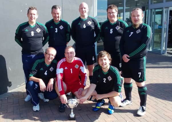 The JP Northern Ireland team - back from left - Jonny Simms, Brian Jenkinson, Graeme Cousins (captain), Michael Scott, Gary Devlin - front from left - Joel Byers, Mark Rainey and Sam McBride.