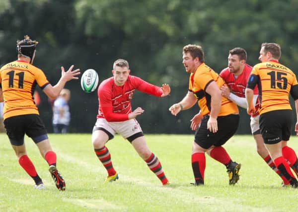 Rugby action from Carrick v Larne. INLT 37-422-RM