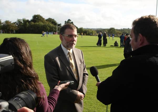 Nelson McCausland at a GAA match between the Garda and the PSNI in 2010, during his tenure as Sports Minister.