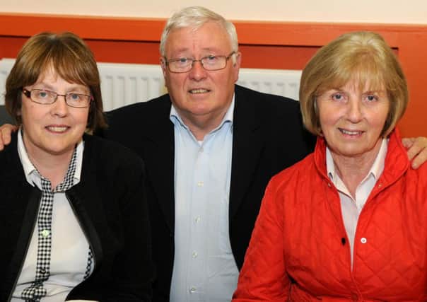 Supporting the community coffee evening held at McKinney Hall Tobermore were Cllr Anne Forde, Pastor Dennis Murphy and Margaret Lee.INMM3813-330SR