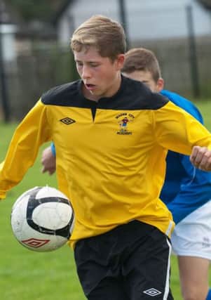 Kyle Walker pictured on the ball for Maiden City during their under-16's match against Trojans on Saturday. INLS3813-176KM