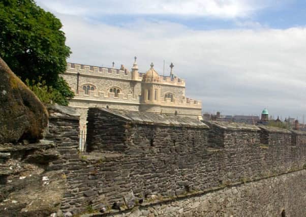 The City Walls of Londonderry, with St Columb's Cathedral in the background.