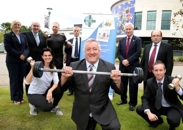 Promoting a healthy lifestyle are Chairman of Lisburn City Councils Corporate Services Committee, Councillor Pat Catney (centre and front) with Mrs Lesley Wilson, programme participant and Mr Shaun Doran from Health Matters (Health and Safety) Ltd.

Also pictured is  (back l-r) Acting Assistant Director Corporate Services (Human Resources) Mrs Caroline Magee, Former Mayor, Alderman William Leathem; programme participants Mr Albert Reynolds and Mr Graham Erskine; Director of Corporate Services, Mr Adrian Donaldson MBE DL and Vice-Chairman of the Councils Corporate Services Committee, Councillor John Palmer.