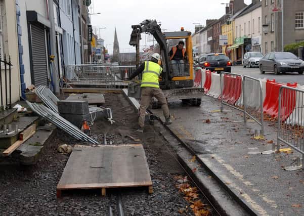 Workmen laying new kerbs in High Street as part of the Public Realm Works. INLM4612-136gc