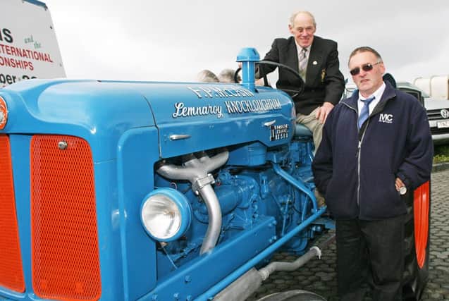 Hugh Barr trying out a Fordson Major similar to the one he won the World ploughing championships in 1954 1955 and 1956, the tractor owned by F.P McCann vintage ploughing sponsor and brought by Joe Toner to the launch of the 70th NI Ploughing Association 5 Nations International Ploughing Championships at Bushmills. (15)