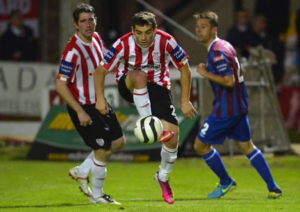 Derry City's David McDaid takes this ball under control during their recent match against St Patrick's Athletic.