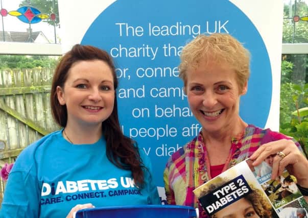 Naomi Brown from Diabetes UK and Irene McCaffrey get ready for the Fat Belly Challenge.