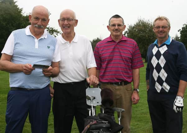 Noel Gourley, Alan Bolan, Ronnie Anderson and Trevor Magee after completing a round at Ballymena Golf Club. INBT39-226AC