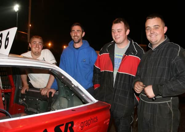 Jason McCreight, James McKeown, Jonny Kirk and Thomas McGarry at Ballymena Raceway. INBT40-229AC