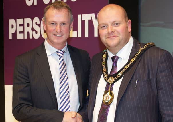 NI Manager Michael O'Neill with Craigavon Mayor Mark Baxter