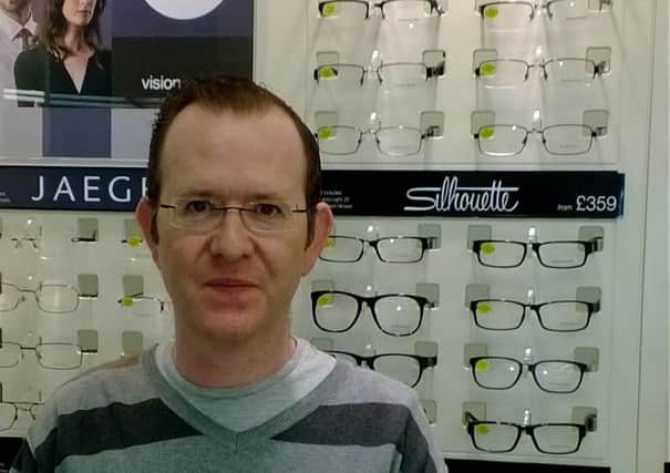 Jason Watson from Ballymena who was the overall nationwide winner of a Vision Express competition.. They ran, in conjunction with Silhouette (a renowned international manufacturer of rimless glasses), the competition  on Vision Express' Facebook website in September. Jason was announced the winner and  won a free sight test and Silhouette rimless glasses worth over £400. He had his sight test in Vision Express in the Fairhill Shopping Centre in Ballymena and collected his glasses in store a few days later.