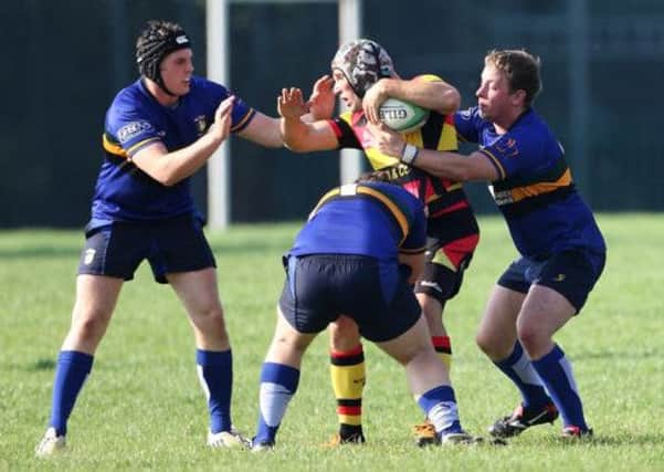 Action from the match between Lisburn and Strabane, at Lisburn Rugby Club. US1340-526cd