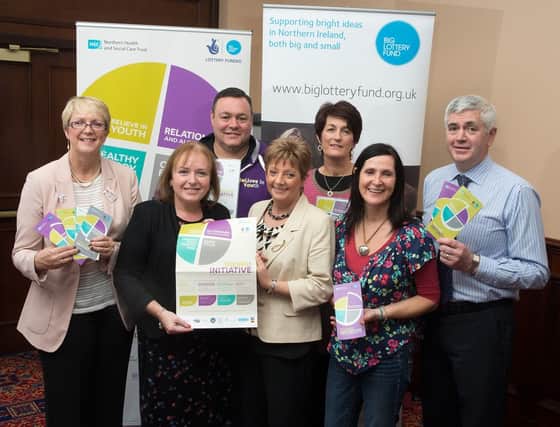Pictured at the Launch of Taking the Initiative to Reduce the Impact of Alcohol are representatives from the Believe in Youth Project BR: Maurice McLaughlin and Pauline O'Reilly from Dunlewey Substance Advice Centre;  FR Marie Roulston, Director of Children's Services, Northern Trust; Pauline Campbell, Dunlewey Substance Advice Centre; Rosaleen Curran, Big Lottery Fund; Mary Hampson, Dunlewey Substance Advice Centre and Gerry McDonald, Impact of Alcohol Portfolio Manager, Northern Trust.