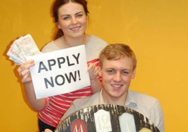 Lauren Harrison and Scott Cooper, Volunteer Now, help launch a Small Grants Programme which offers support to organisaitons and communities across Northern Ireland to develop Timebanks in their local area.