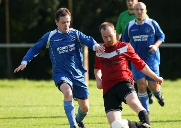 Kilroot's Johnny McFetdridge in action against 18th Newtownabbey  at Cloyne Crescent.