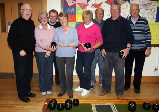 Rinks from First Ballymena and Round Tower pictured before their bowls match. INBT41-203AC