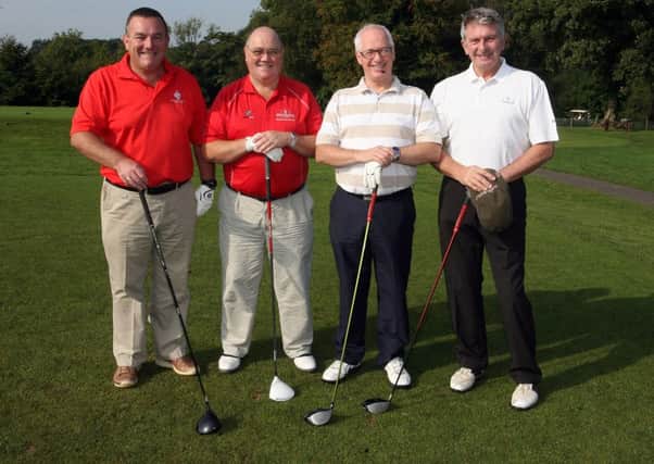 Ivan McCappin (Club Captain), Willie Park, Wilson McVeigh and George Simpson about to tee off at Galgorm Castle Golf Club. INBT40-236AC