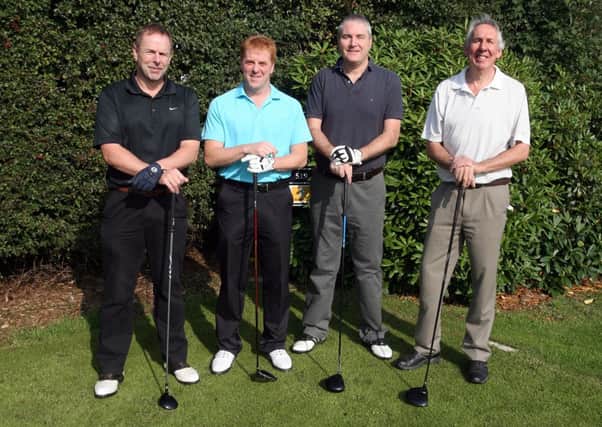 C. Anderson, Davy Black, Mark Jackson and Neil Courtney about to start a round at Ballymena Golf Club. INBT40-237AC