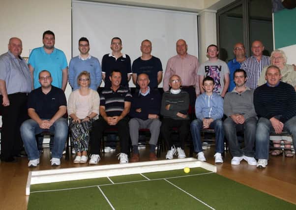 Competitors in the All Saints Bowling tournament pictured on finals night with officials Sean Havern (Chairman) and Marie Burke (Secretary). The organisers would like to thank sponsors Sean Hassan & Son funeral directors, Village Electrics (Broughshane), Fyfes Car Components, McAtamneys Butchers Greenvale Street and club members. INBT41-232AC