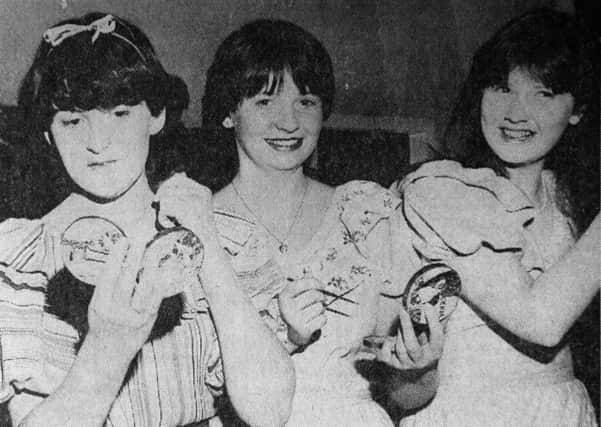 1982 - Preparing for their parts in the Academy Players production of Oaklahoma are (from left): Hilary Nimmons, Beverly Wilson, Amanda Beresford and Ann Reid. INBT39-757F