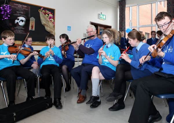 Musicians perform during Trad for Trocaire session at Loreto College,  Coleraine. INCR42-107S