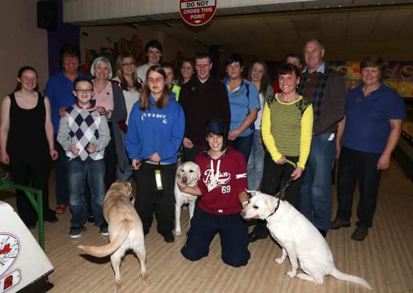 Representatives of the various team's who took part in the Blindfold Bowling evening at the Sportsbowl where players competed against visually impaired opponents in an event organised by the Antrim & Ballymena branch of Guidedogs for the Blind. Included is event orgainser Allison Hanna (2nd from left, back row). INBT 42-102JC