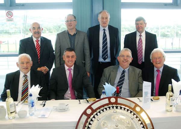 The top table guests attending the lunch in the Des Allen Suite at the Showgrounds before the BUFC match on Saturday. INBT 42-905H