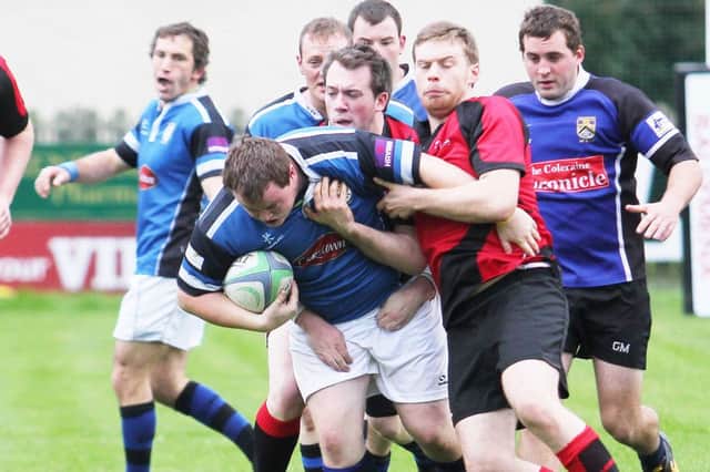 Coleraine Thirds forwards drive the ball forward against Armagh on Saturday.