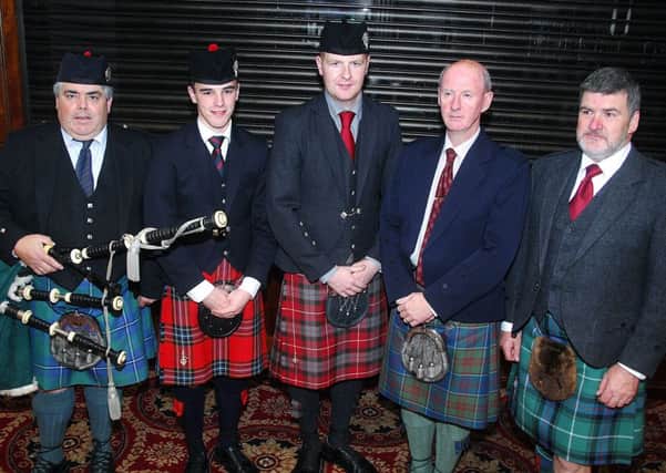Photographed at the Piper of the Year event at the Adair Arms Hotel, Ballymena; included Peter Donnan, Ashley McMichael, Ken Stewart, Scott Barr and Michael McBride. INBT 42-907H