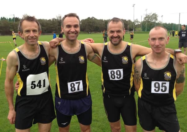 David Clarke, James Brown, Greg Lavery and Nat Glenn at the NIMAA Masters XC. INLT 42-912-CON