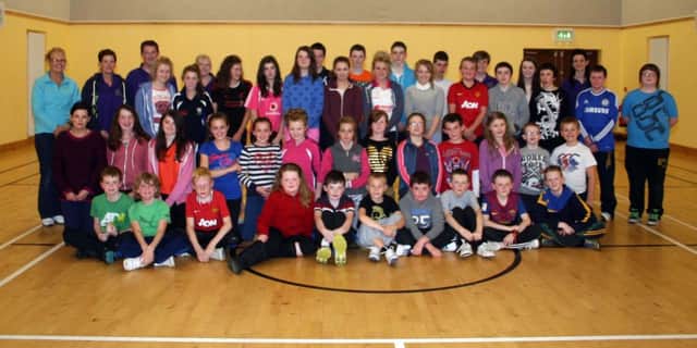 Cloughmills Community Youth Club members and volunteers pictured on Tuesday night during a fun session in the community hall.INBM43-13 105L