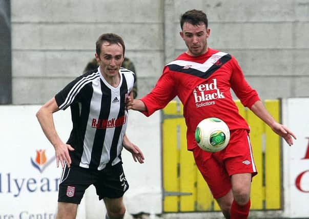 Action from Ballyclare's 2-0 win over Dergview last weekend. INNT 42-002-FP