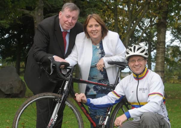 Announcing that Moira Demesne will play host to Round 5 of the Ulster Cyclo-Cross series on Sunday 3rd November are Chairman of Lisburn City Council's Leisure Services Committee, Alderman Paul Porter; Chairman of the Lisburn City Council's Environmental Services Committee, Councillor Jenny Palmer and Martin Grimley, Secretary of Dromara Cycling Club.