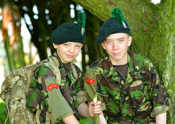 Taking full advantage of the serious fun on offer at this years annual camp are Cadets James White and Daniel Dempsey from the ACF Detachment in Larne. INLT 43-604-CON