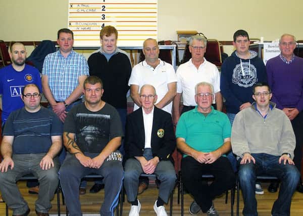 Finalists of the Killymurris Bowling Club singles charity event photographed with tournament judge Davy Steele and tournament sponsor Geoffrey McWilliams, McWilliams Auto Repairs. INBT 44-838H