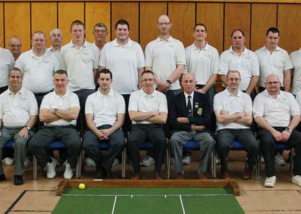 The Mid Antrim bowling team ready for their match against East Antrim on Saturday afternoon in West Church hall. INBT 44-911H