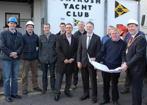 Pictured at Portrush Yacht Club are: Padraig McKeague, Graeme Irwin, Paul Heron, Richard Cooper, Commodore Robin Cardwell, Secretary Brian Page, committee members Alistair Morgan, Kerry Gregg, Ivan Bell and Carl Kennedy and Coleraine Mayor David Harding. INCR44-423S