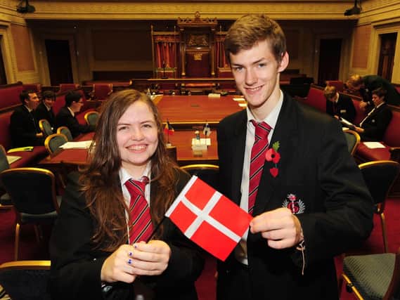 Glengormley High School pupils Rebekah Pearse and Sam Gyle who took part in the Euro Council debate at Stormont.