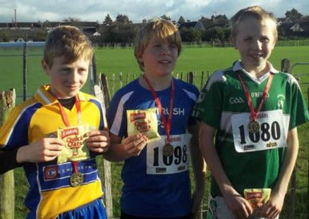 Boys - Sean Deehan (Termoncanice PS) 3rd, Patrick Irwin (Portrush PS) 2nd and Cathal Hynds (Glenravel PS)1st.