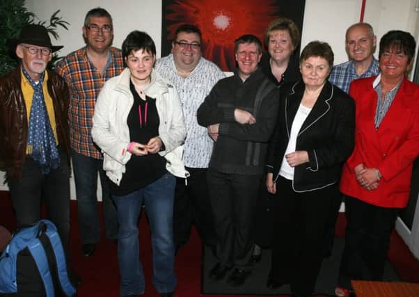 Organisers and artists at the recent charity concert in the Michelin Social Club, raising money for the Antrim and Ballymena Guide Dogs for the Blind. Included are Alison Hanna, Sammy McAuley, Rosemary McAuley, Julie Graham, Anne Graham, Norie Logan, Billy Joyce, Gary Wilson and Steve Farlow. INBT44-210AC